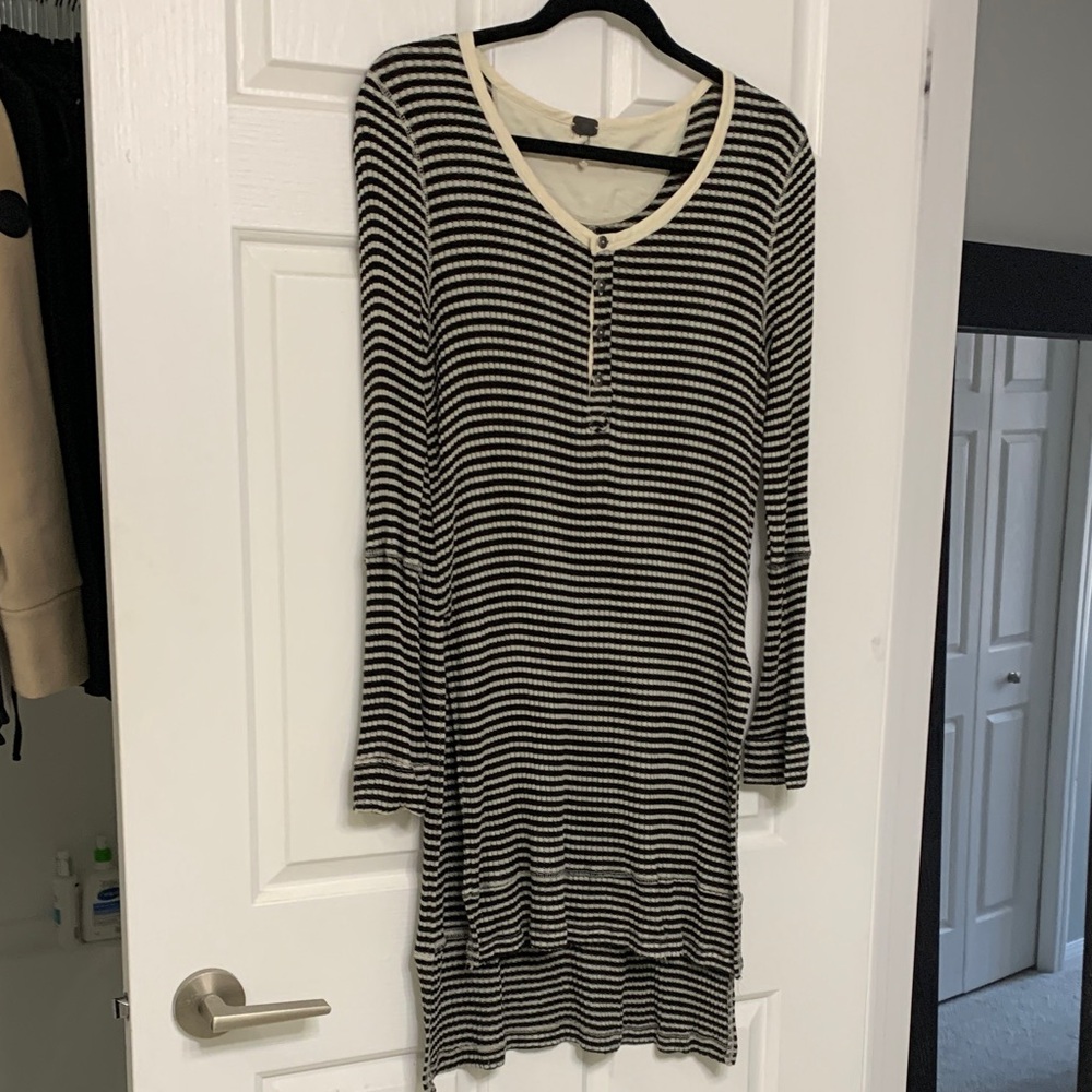 Free People Black and Cream Striped High Low Tunic